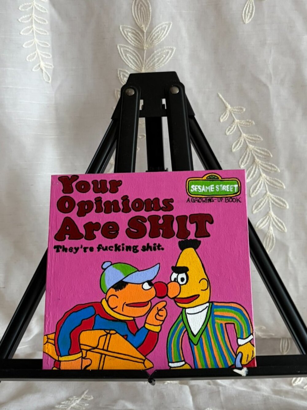 Hand Painted Your Opinions Are Retro Parody Canvas 8x8